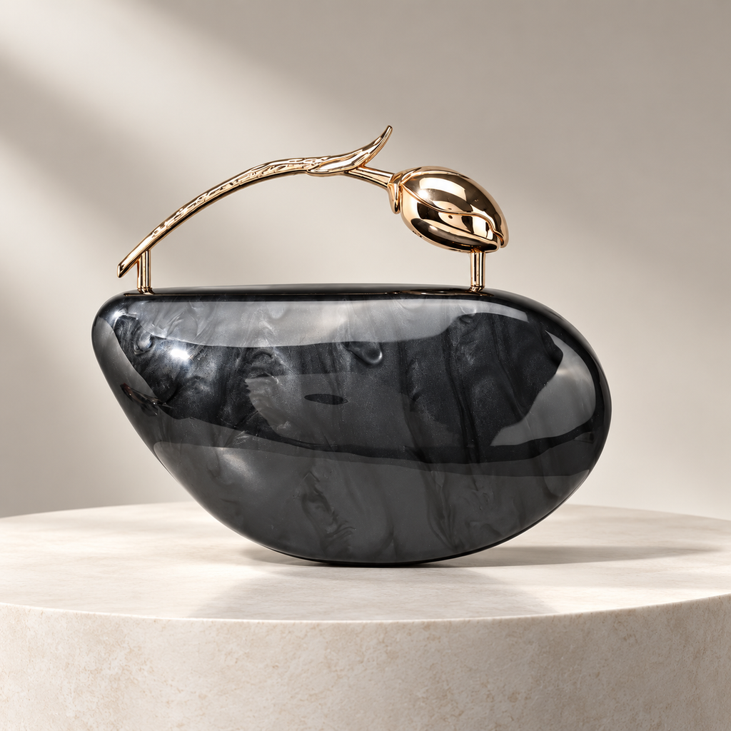 Alessia Marbled Hard-Shell Floral Handle Evening Clutch