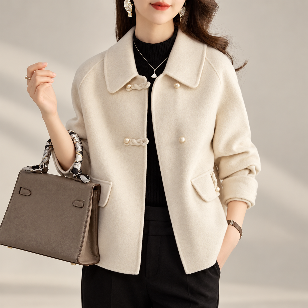 Elodie Women’s Pearl-Button Short Coat
