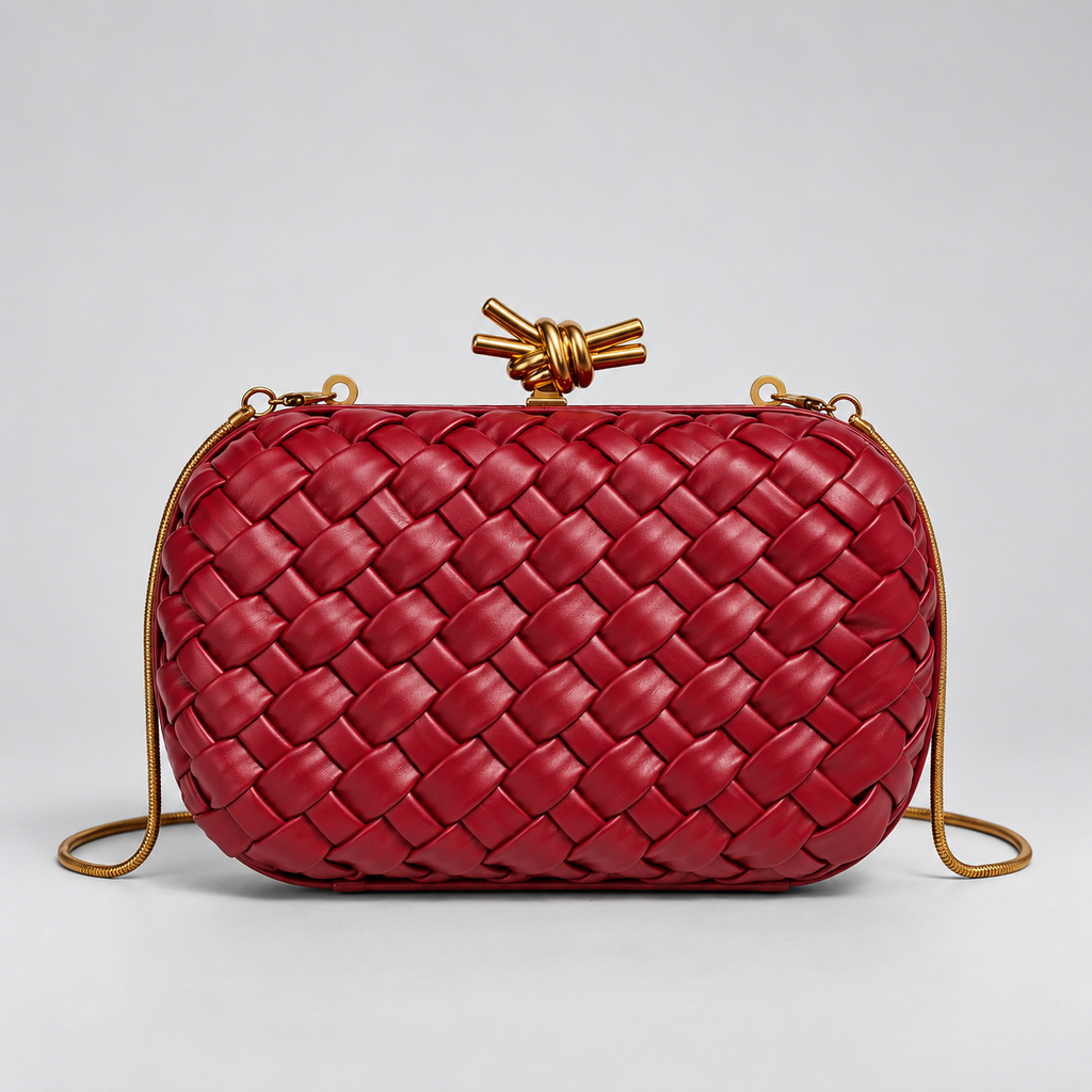 Alessia Woven Knot Clasp Evening Bag with Chain Strap