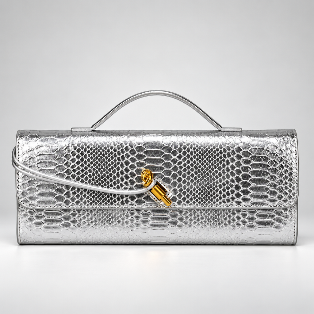 Camille Reptile-Embossed Top Handle Clutch Bag