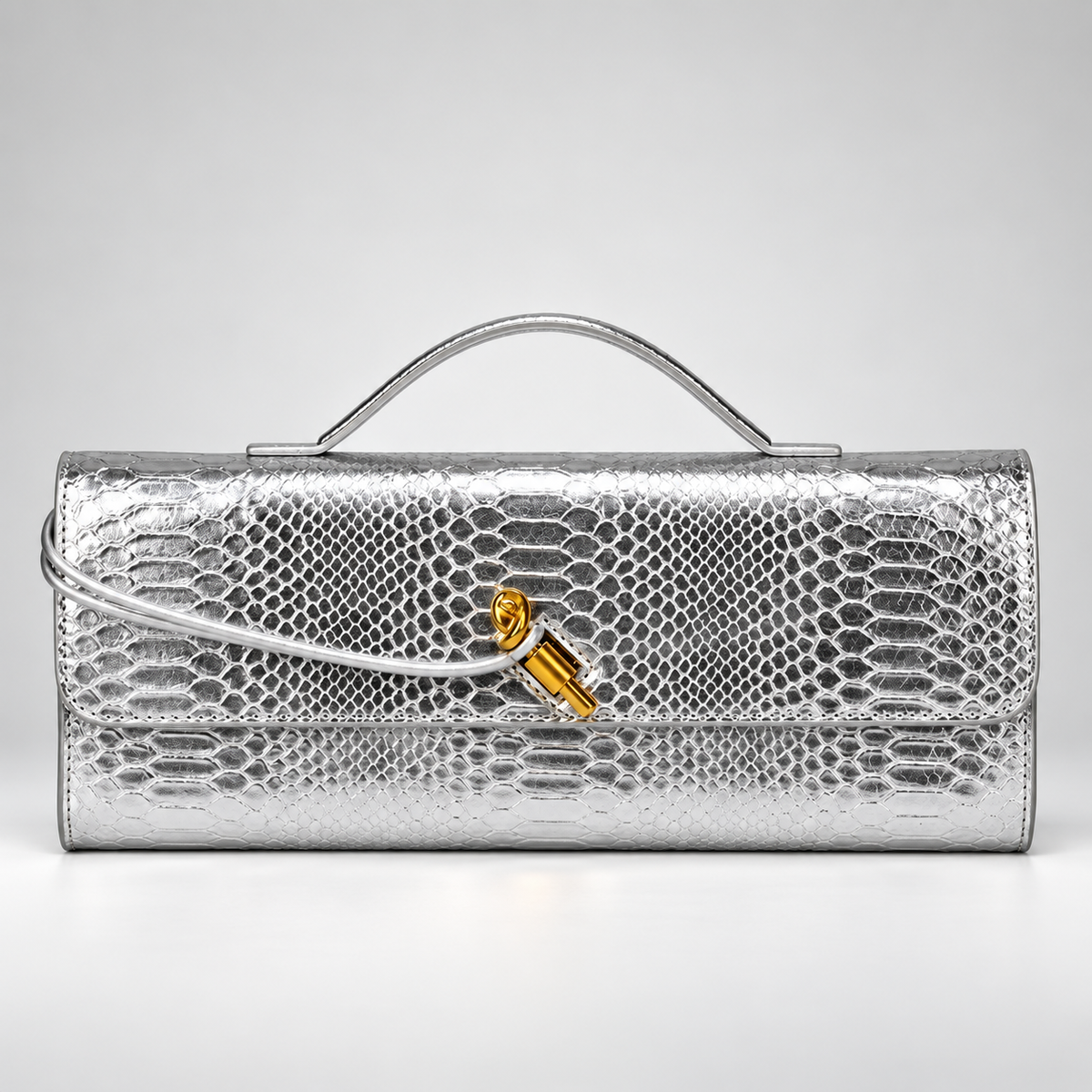 Camille Reptile-Embossed Top Handle Clutch Bag