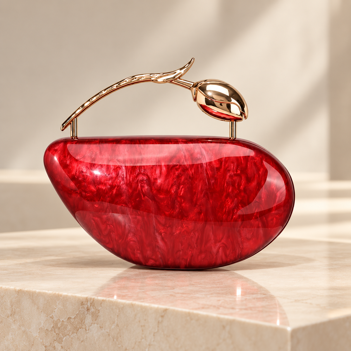 Alessia Marbled Hard-Shell Floral Handle Evening Clutch