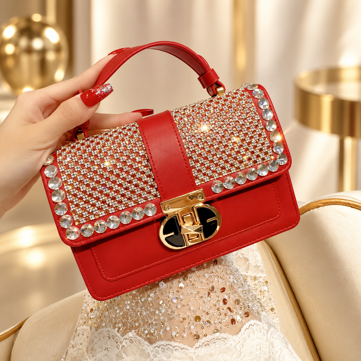 Isabella Crystal-Embellished Top Handle Handbag