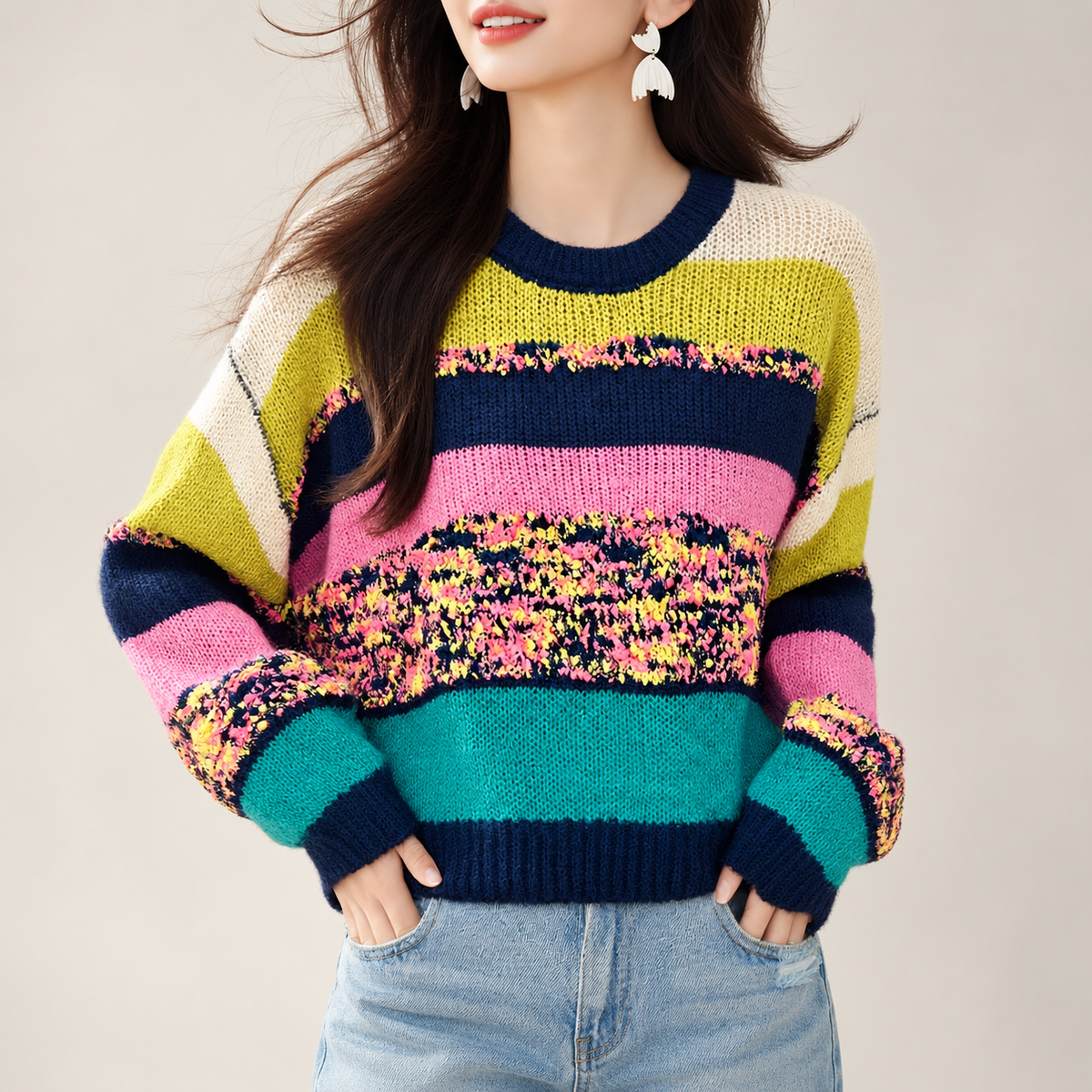 Vivienne Women’s Multicolor Striped Knit Crewneck Sweater