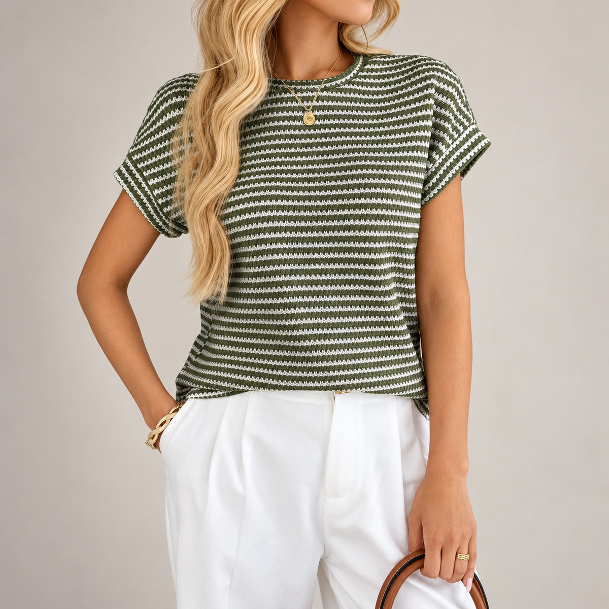 Rosalie Women’s Striped Knit Short Sleeve Top