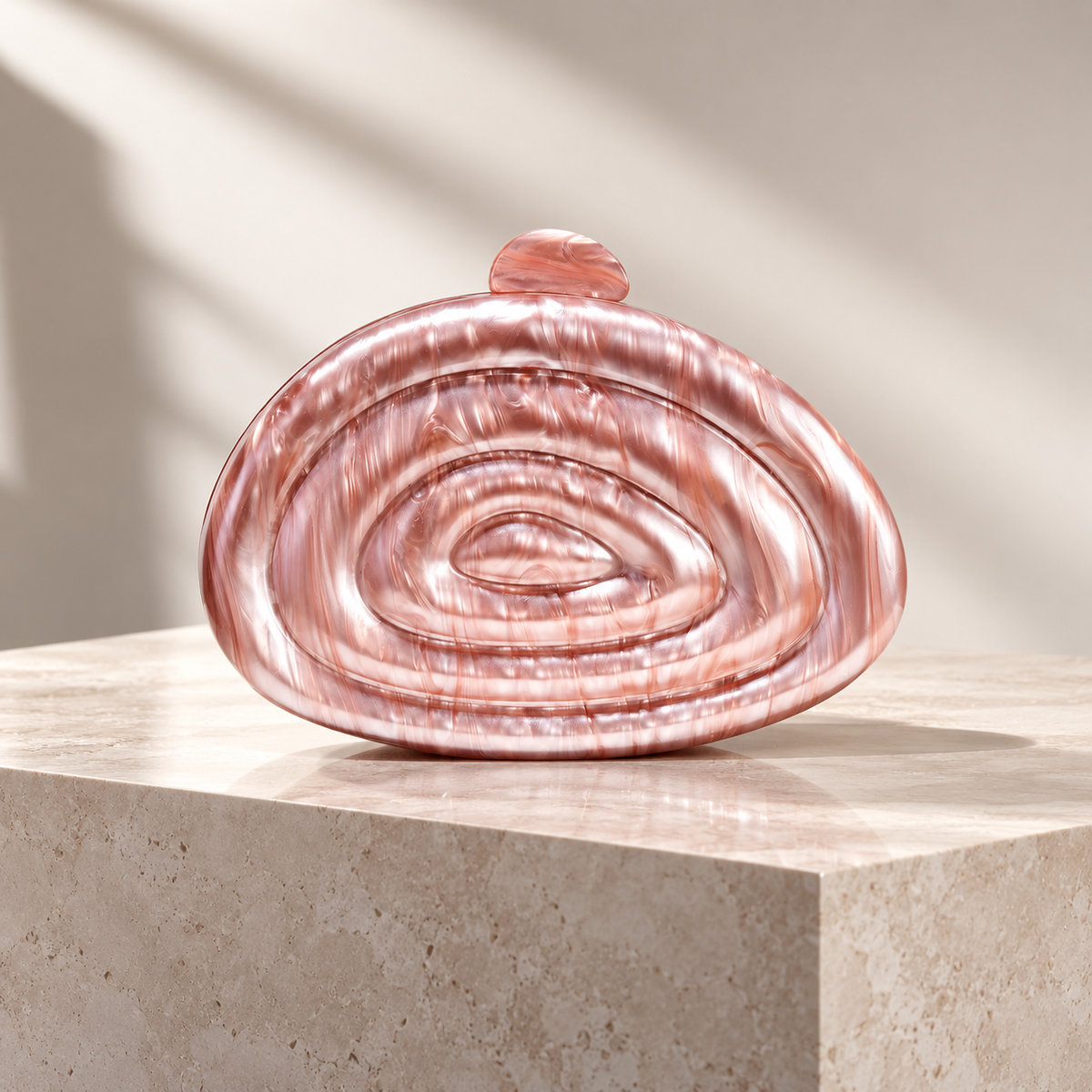Camille Pearlescent Spiral Acrylic Clutch Bag with Chain Strap