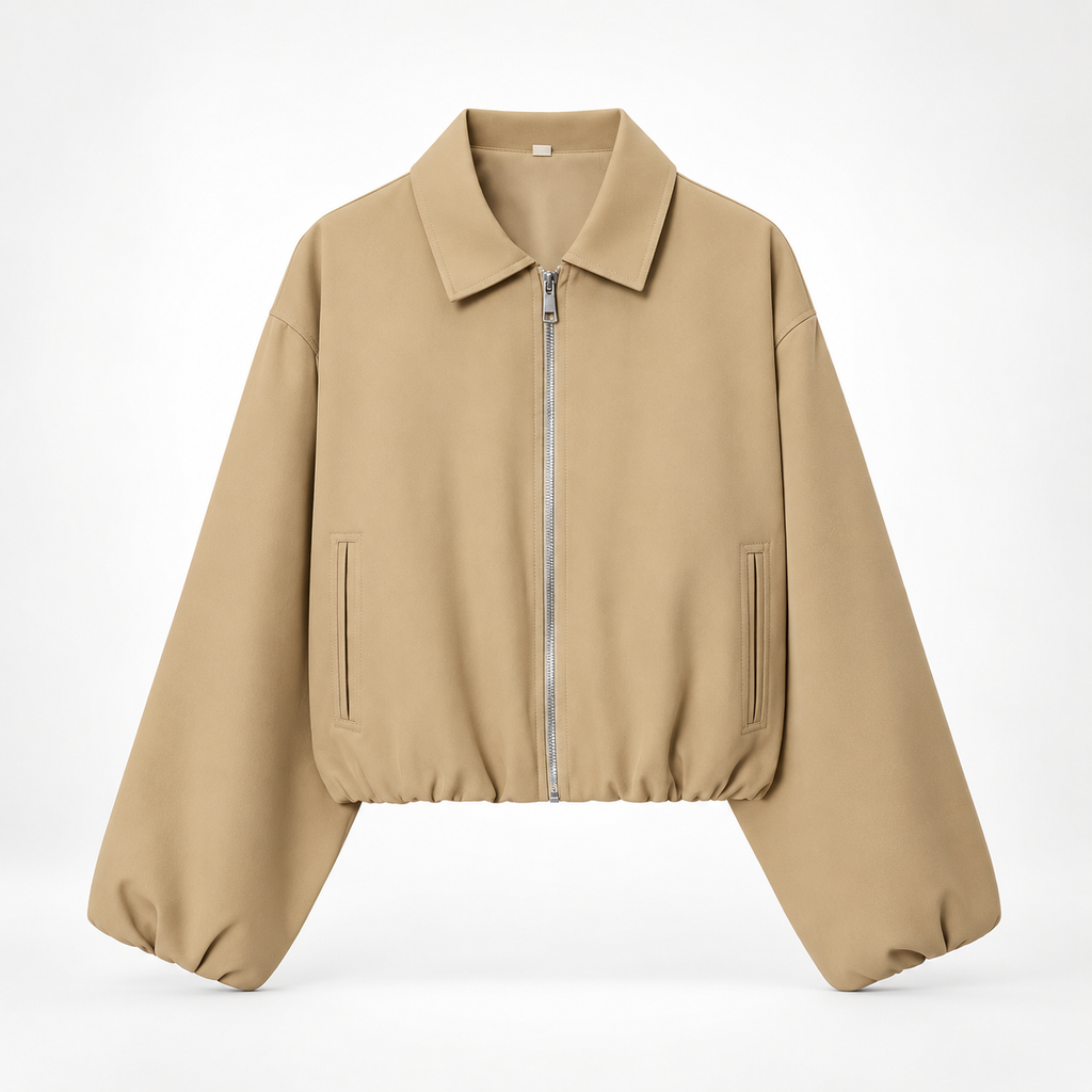 Juliette Women’s Cropped Zip-Up Jacket with Balloon Sleeves