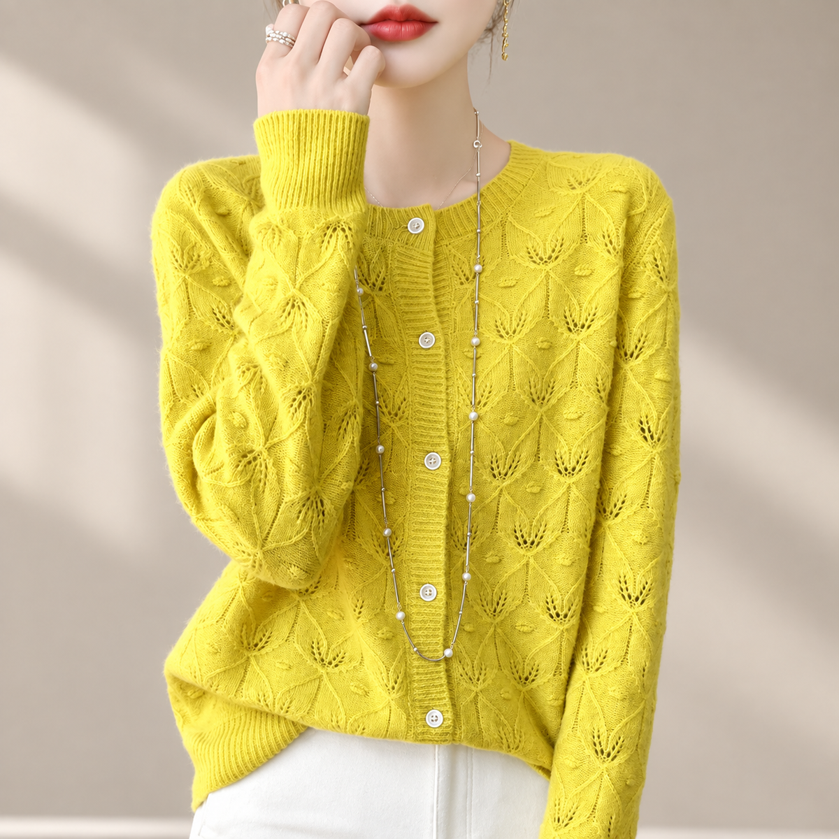 Elodie Women’s Textured Openwork Knit Cardigan