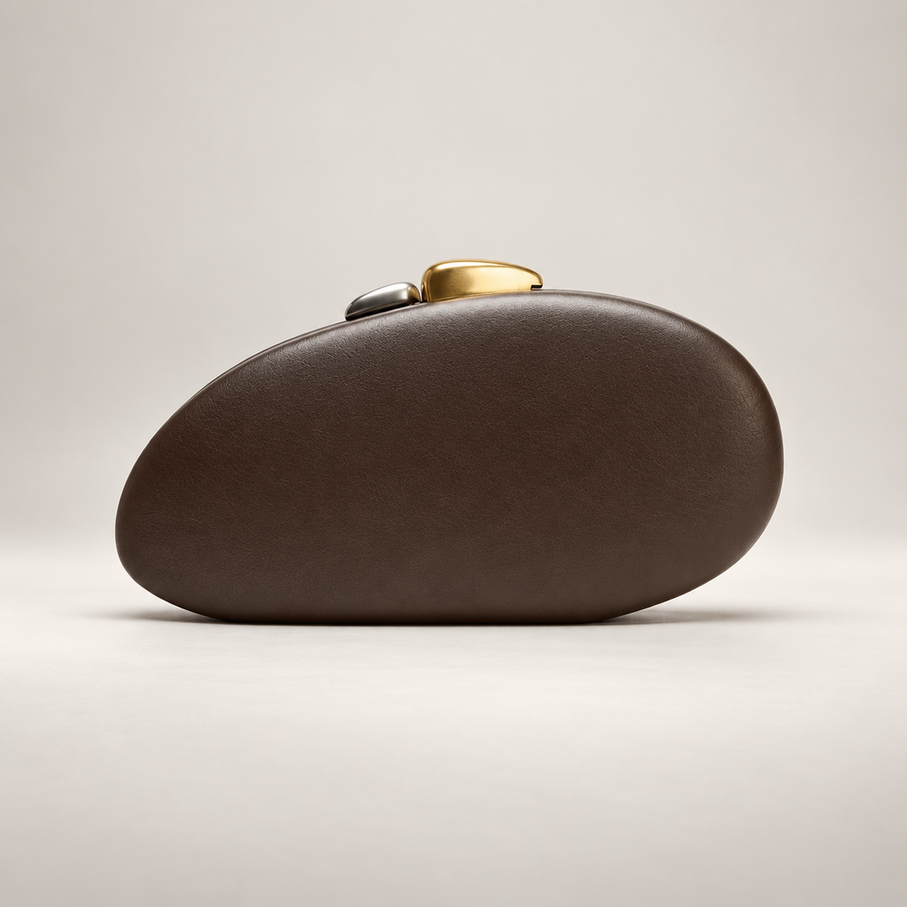 Camille Sculptural Pebble Clutch Bag with Dual-Tone Clasp