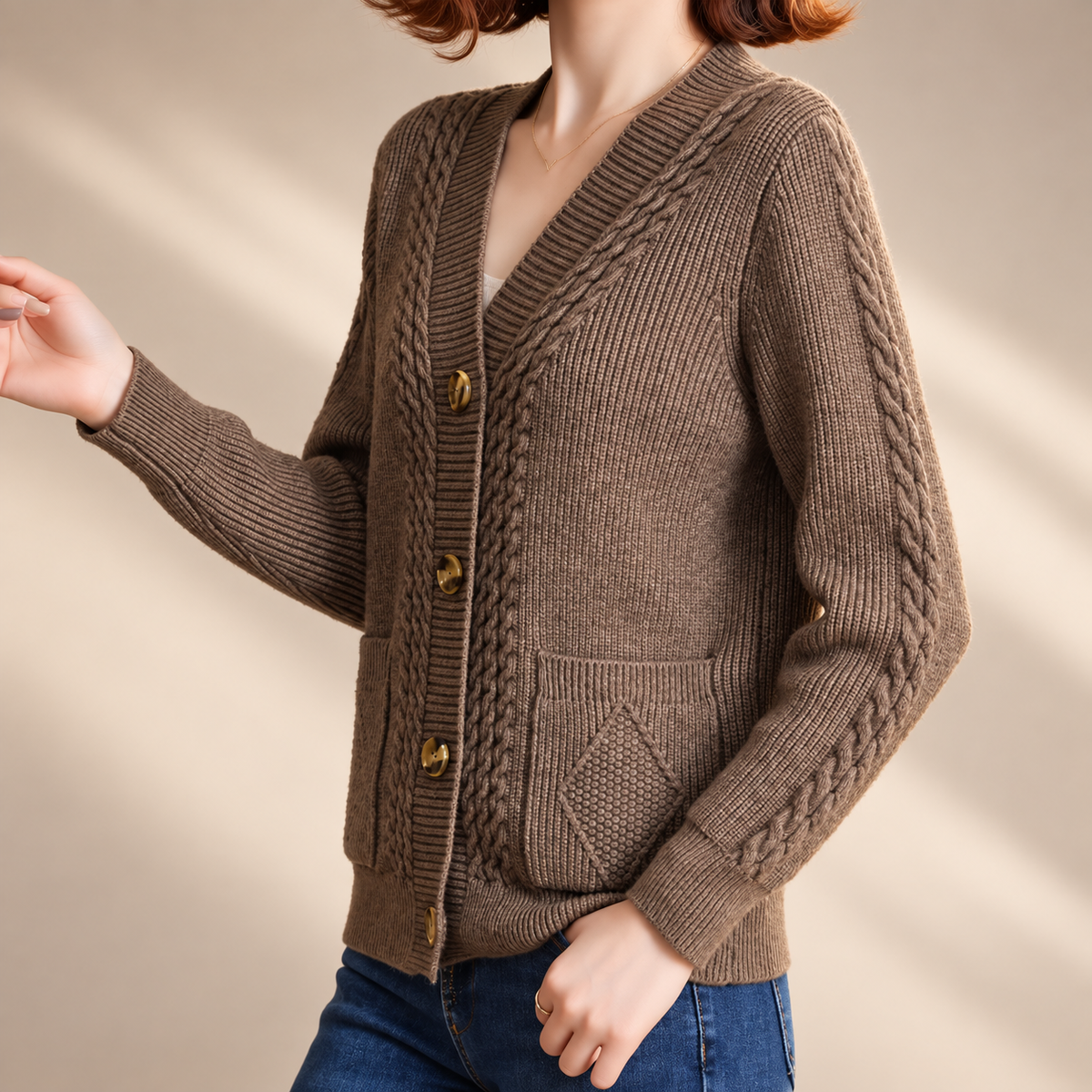 Rosalie Cable Knit V-Neck Cardigan for Women