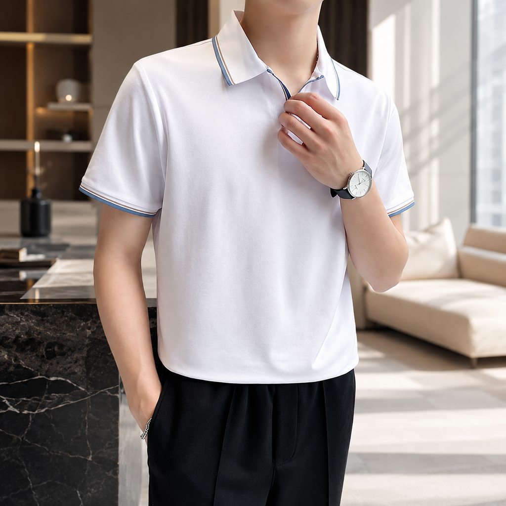 Enzo Men’s Contrast Trim Knit Polo Shirt