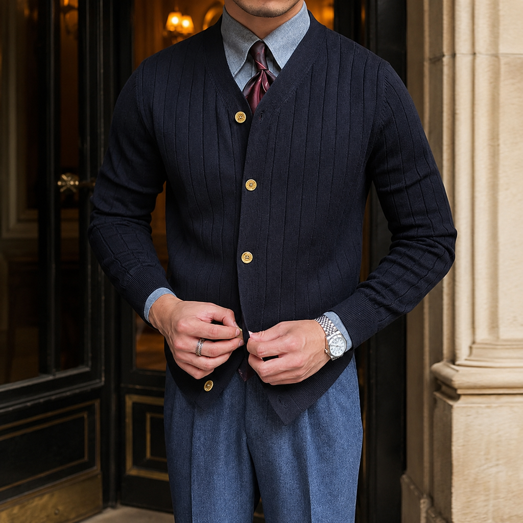 Alistair Men’s Ribbed V-Neck Cardigan