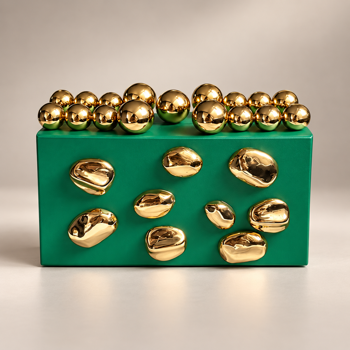 Vivienne Gold Pebble Box Clutch Bag with Chain Strap