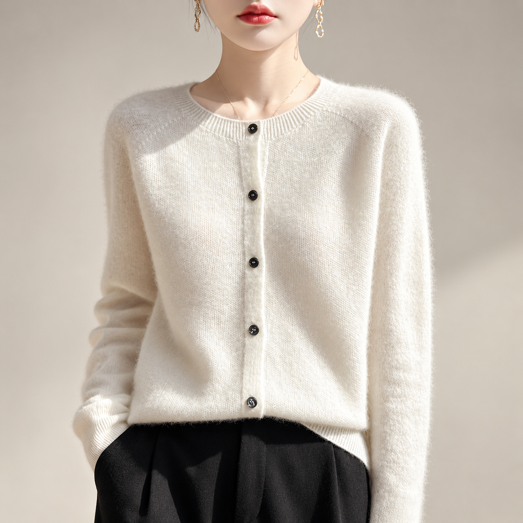 Amélie Women’s Soft Knit Button-Front Crew Neck Cardigan