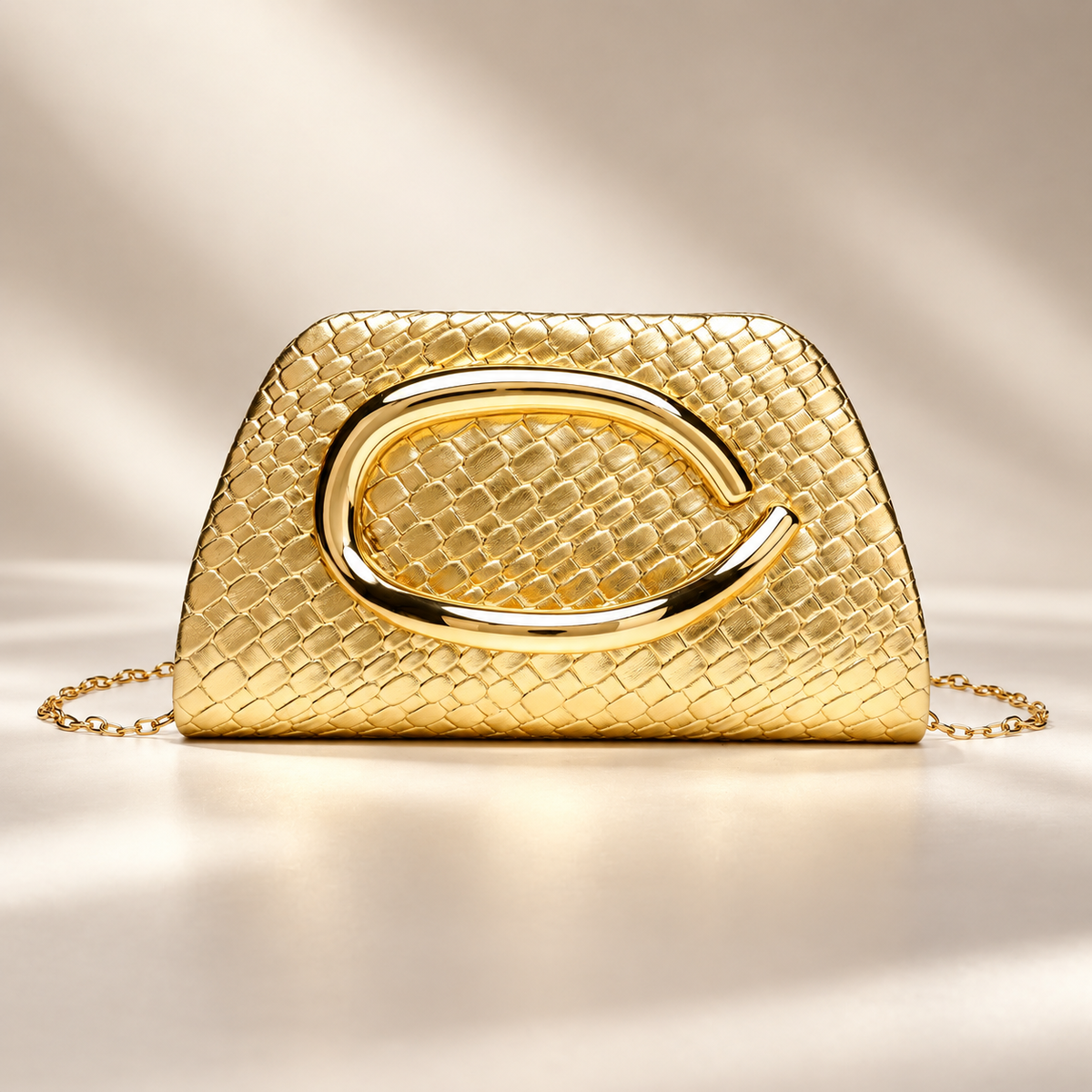 Isabelle Evening Clutch Bag with Gold-Tone Oval Handle