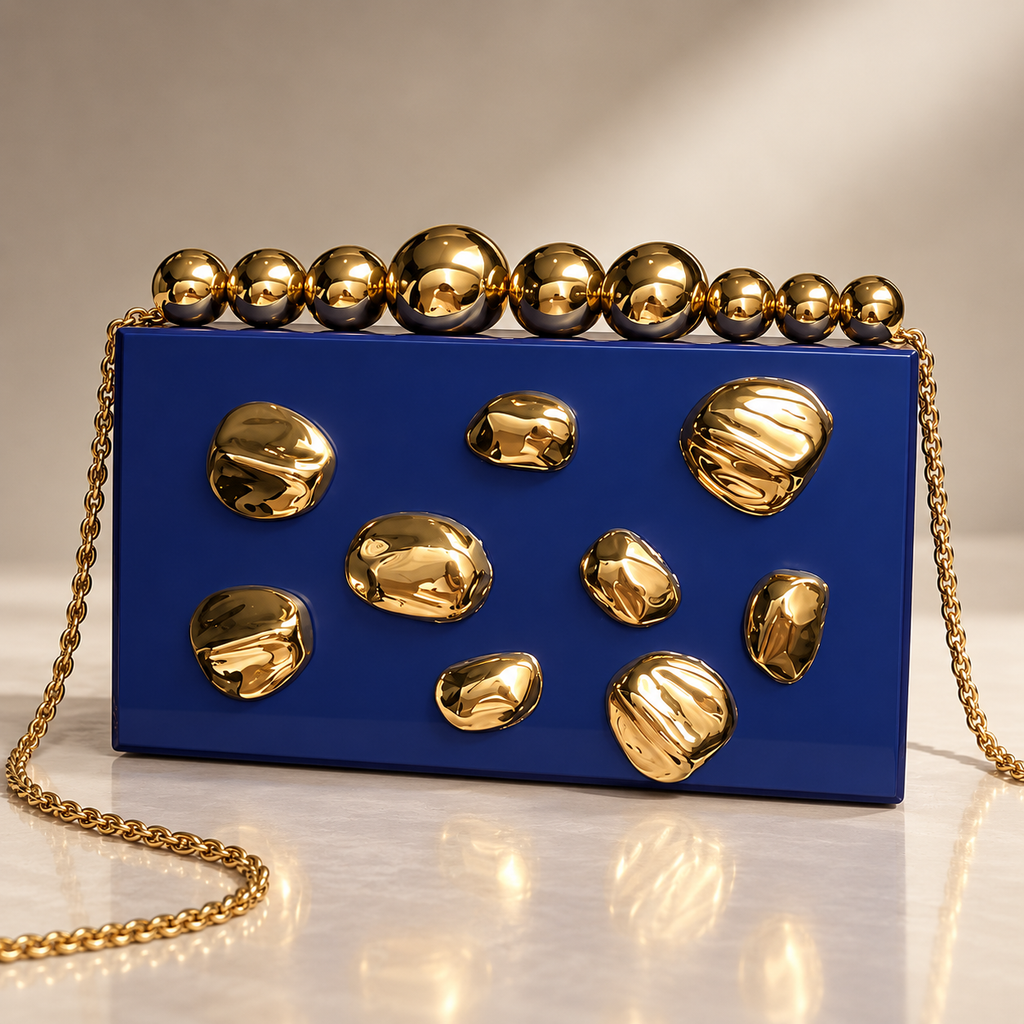 Vivienne Gold Pebble Box Clutch Bag with Chain Strap