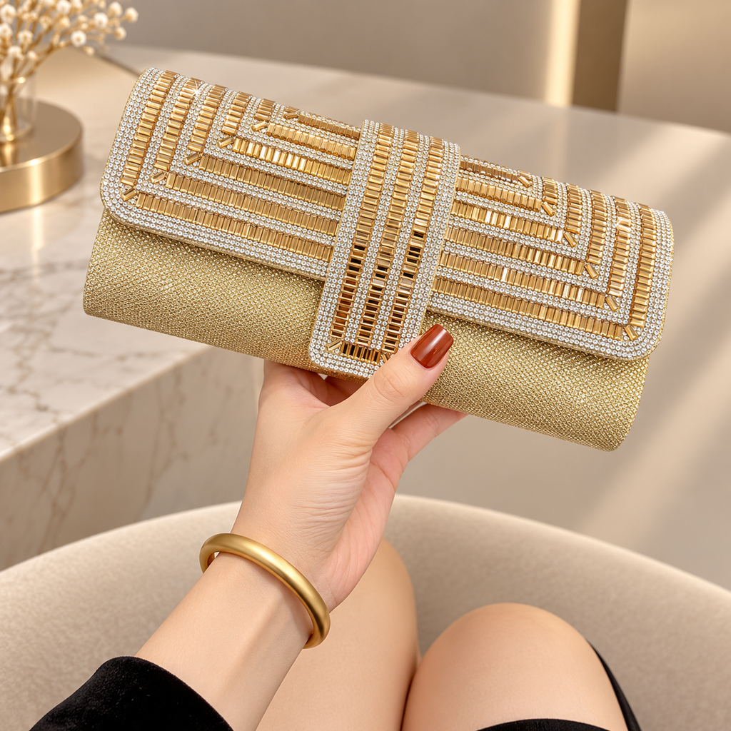 Vivienne Crystal Geometric Evening Clutch with Chain Strap