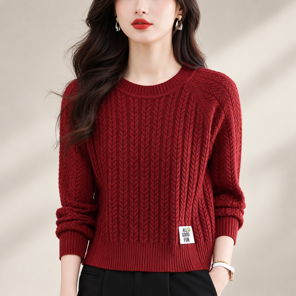 Claudette Women’s Cable Knit Crew Neck Sweater