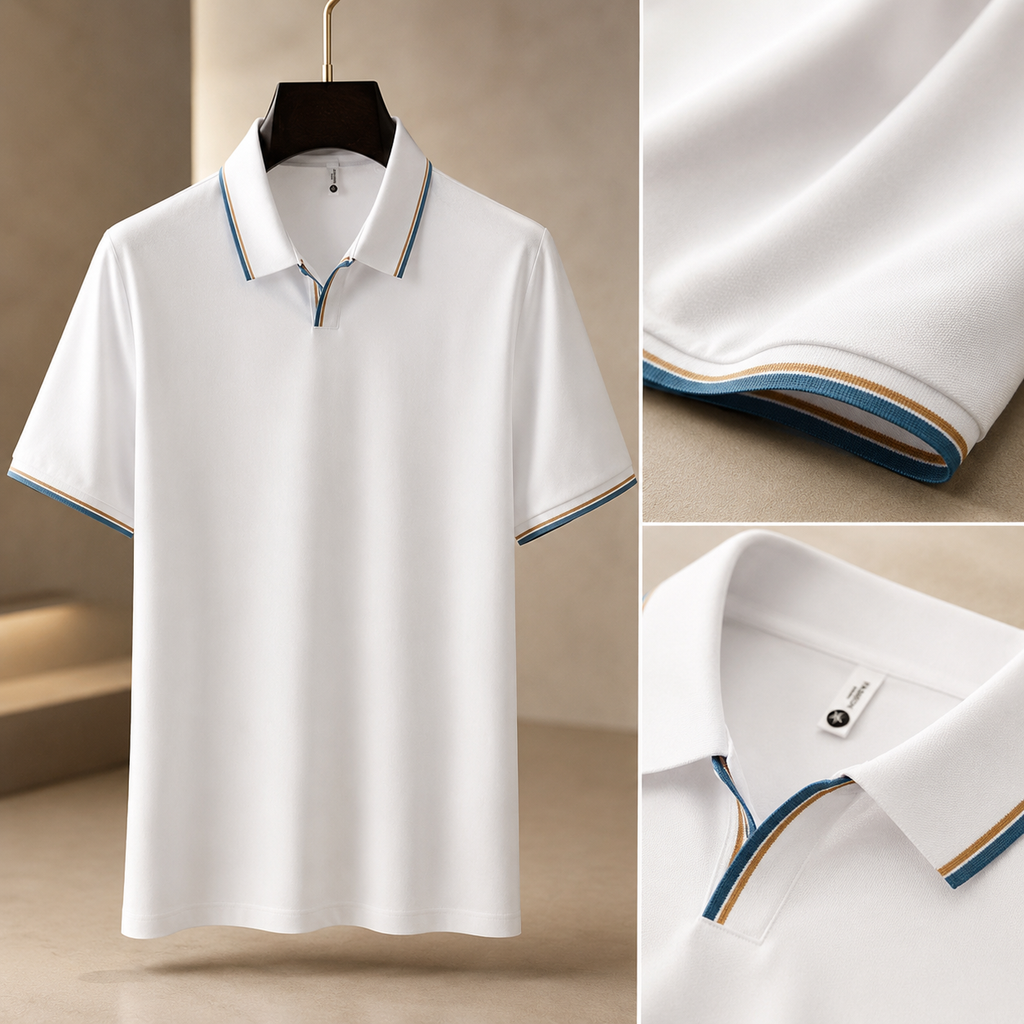 Enzo Men’s Contrast Trim Knit Polo Shirt