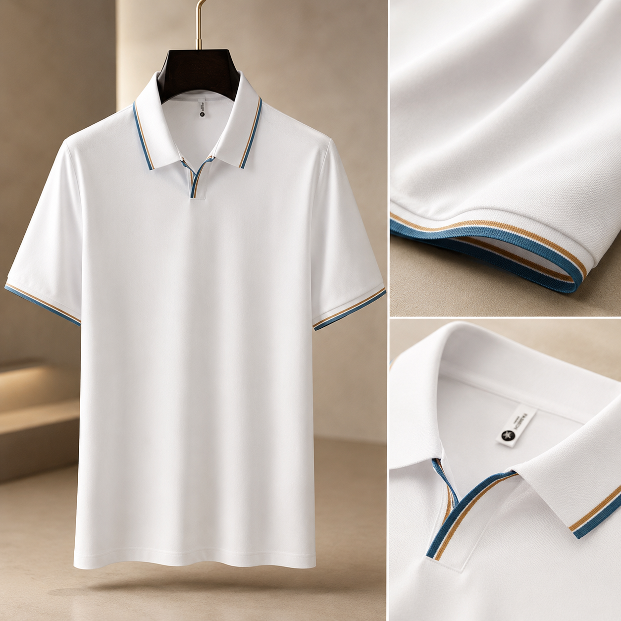 Enzo Men’s Contrast Trim Knit Polo Shirt