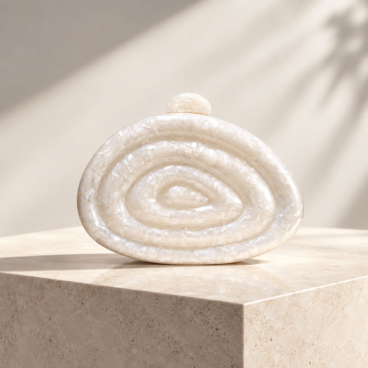 Camille Pearlescent Spiral Acrylic Clutch Bag with Chain Strap