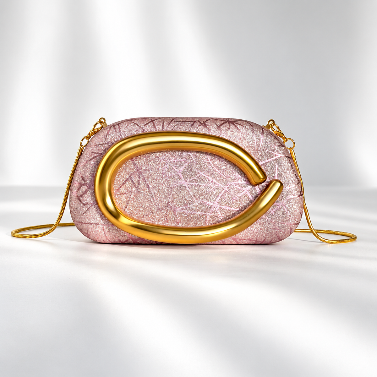 Camille Glitter Evening Clutch Bag with Gold Sculptural Handle