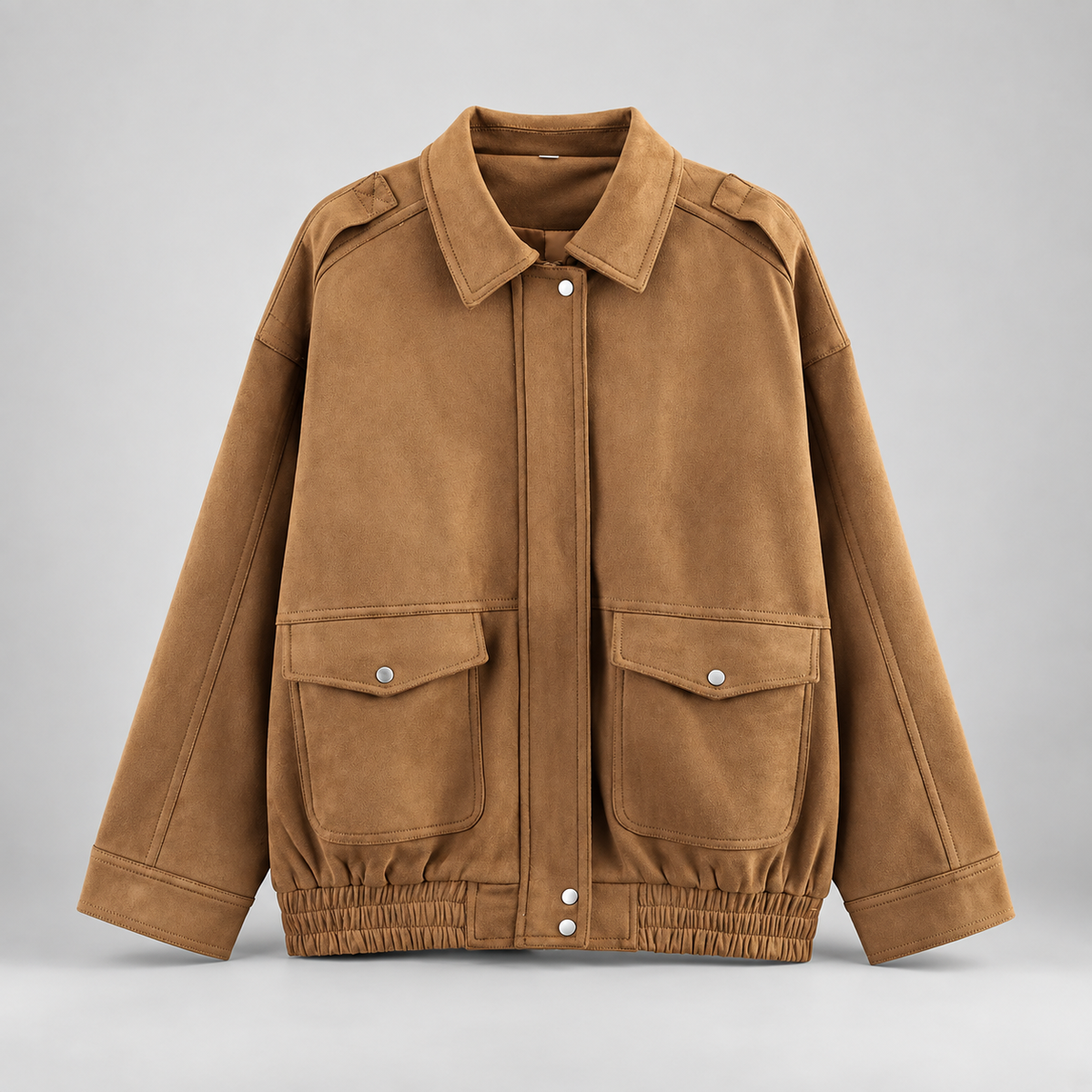 Bennett Women’s Faux Suede Utility Jacket – Relaxed Fit Snap-Front Bomber