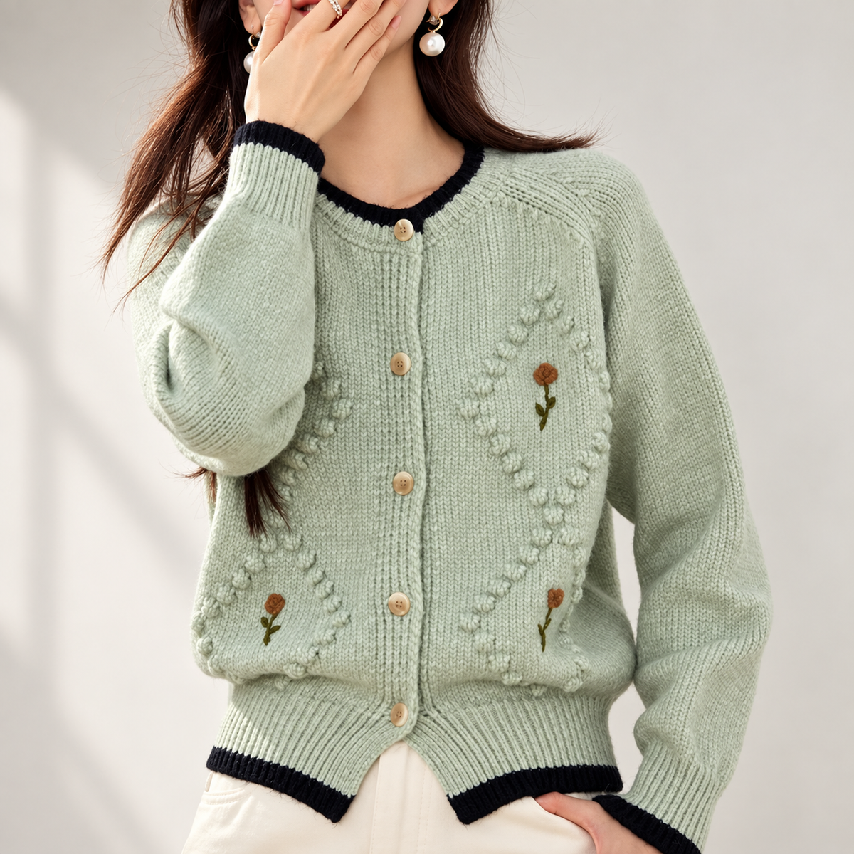 Isabella Floral Textured Button-Front Knit Cardigan