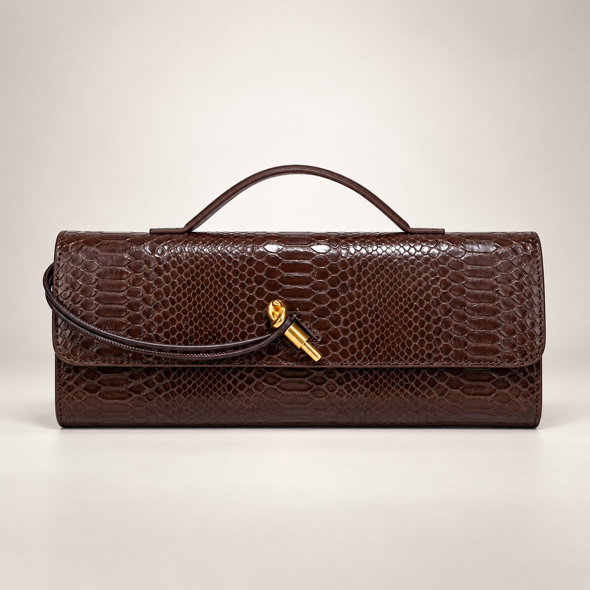 Camille Reptile-Embossed Top Handle Clutch Bag