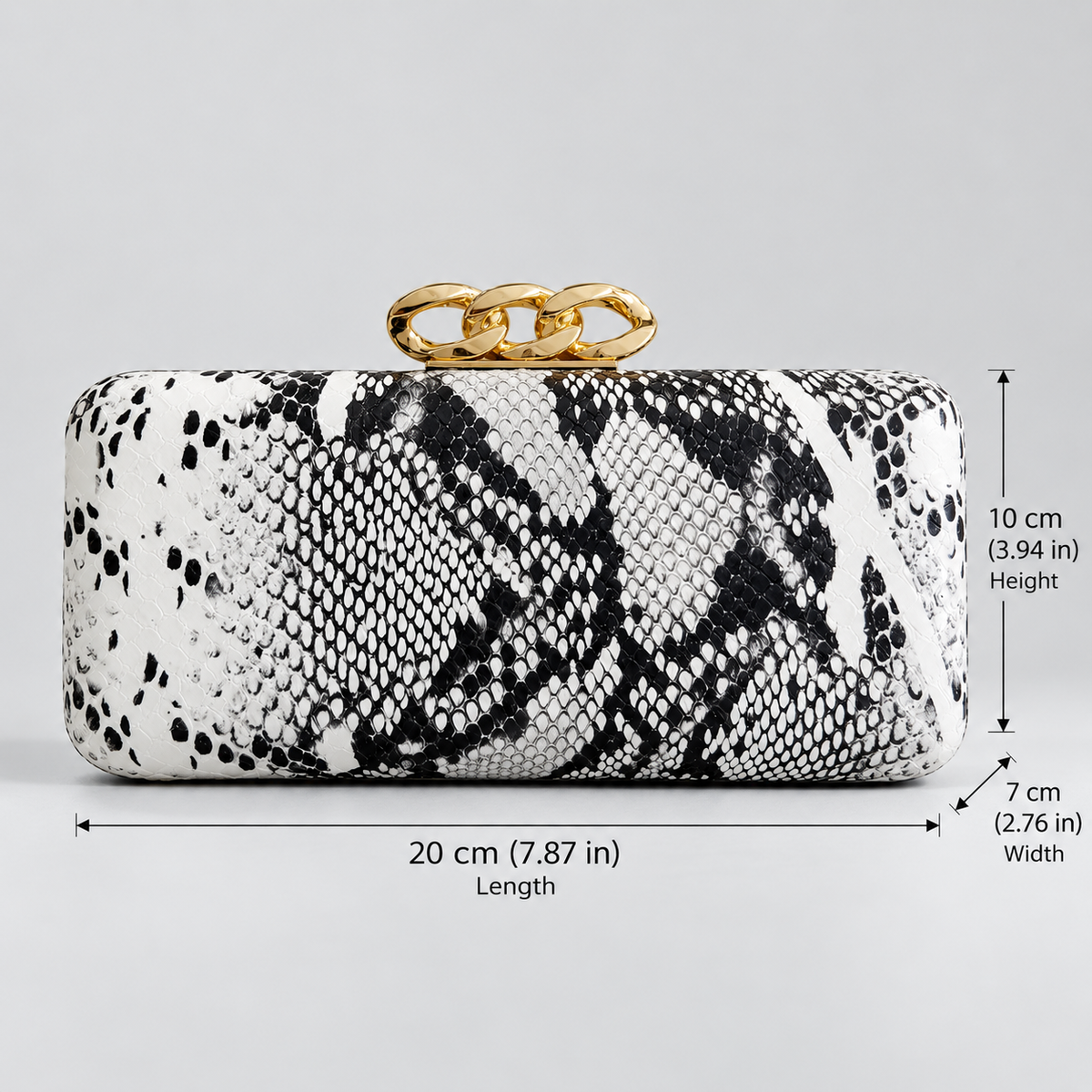 Camille Snakeskin-Print Chain Clasp Evening Clutch Bag