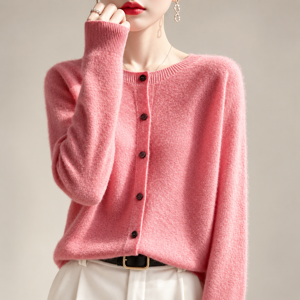 Amélie Women’s Soft Knit Button-Front Crew Neck Cardigan