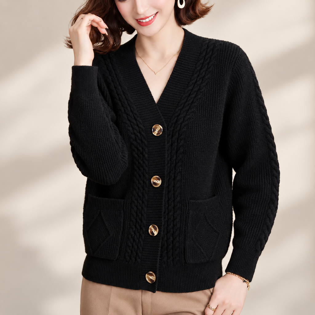 Rosalie Cable Knit V-Neck Cardigan for Women
