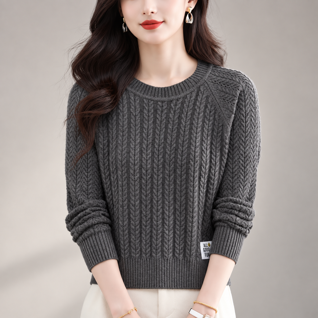 Claudette Women’s Cable Knit Crew Neck Sweater