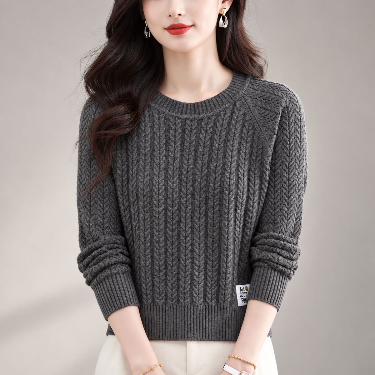 Claudette Women’s Cable Knit Crew Neck Sweater
