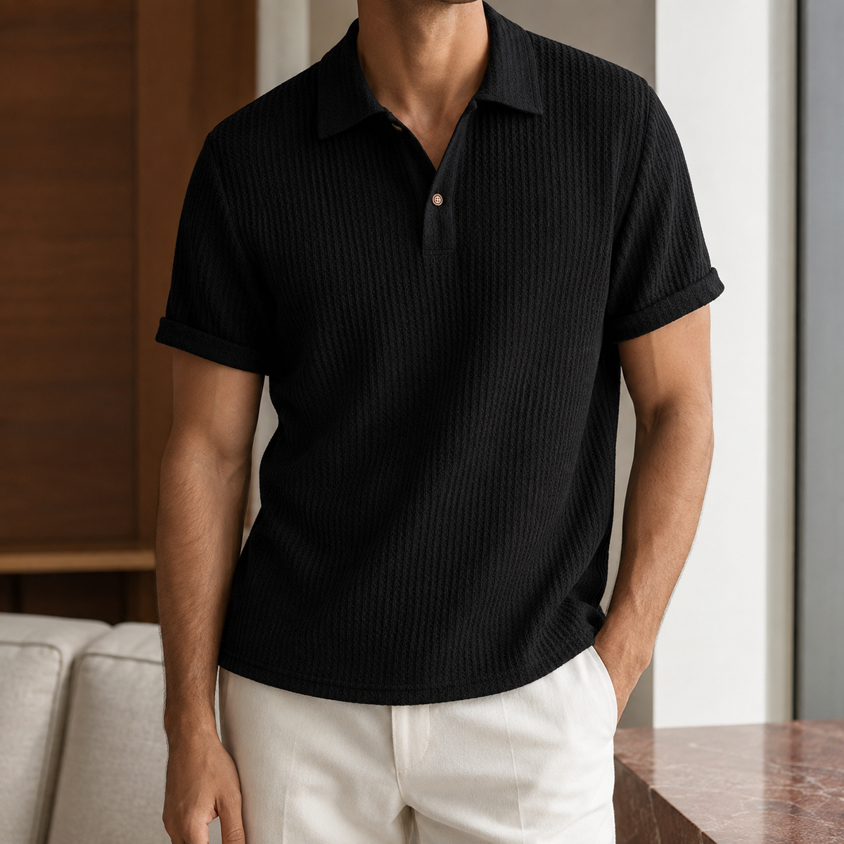 Remington Men's Waffle Knit Polo Shirt
