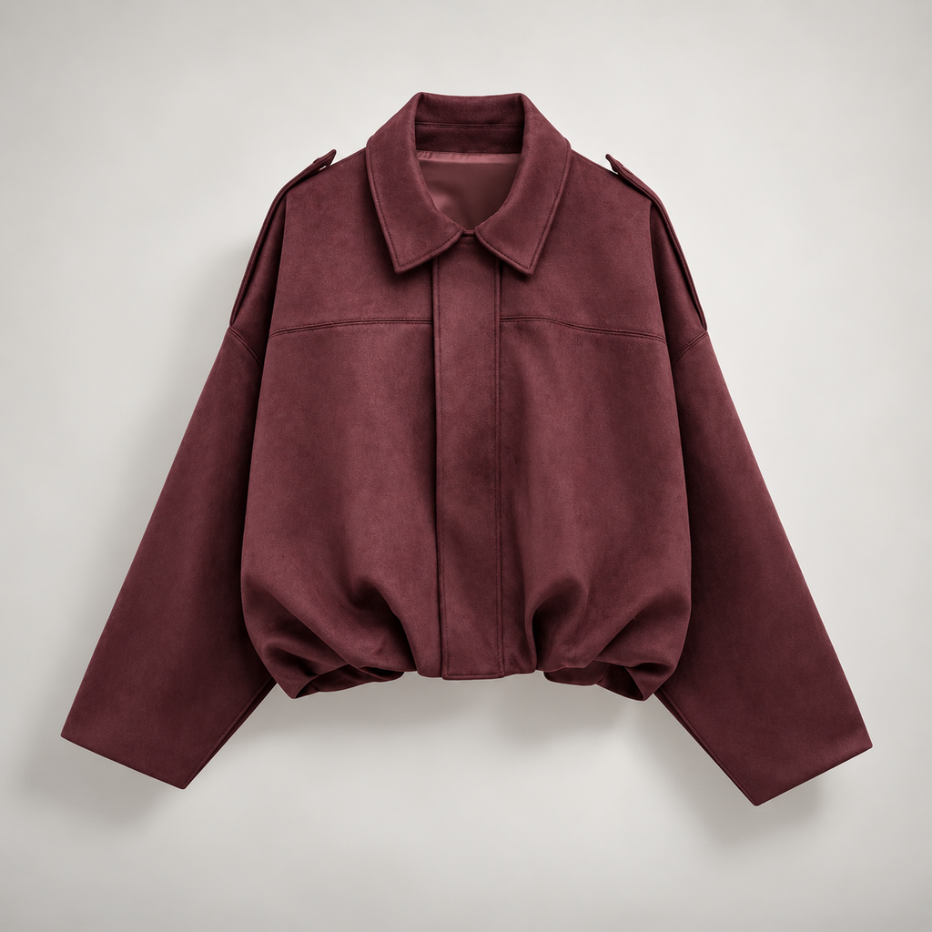 Margot Women’s Cropped Faux Suede Jacket – Relaxed Fit Collared Bomber