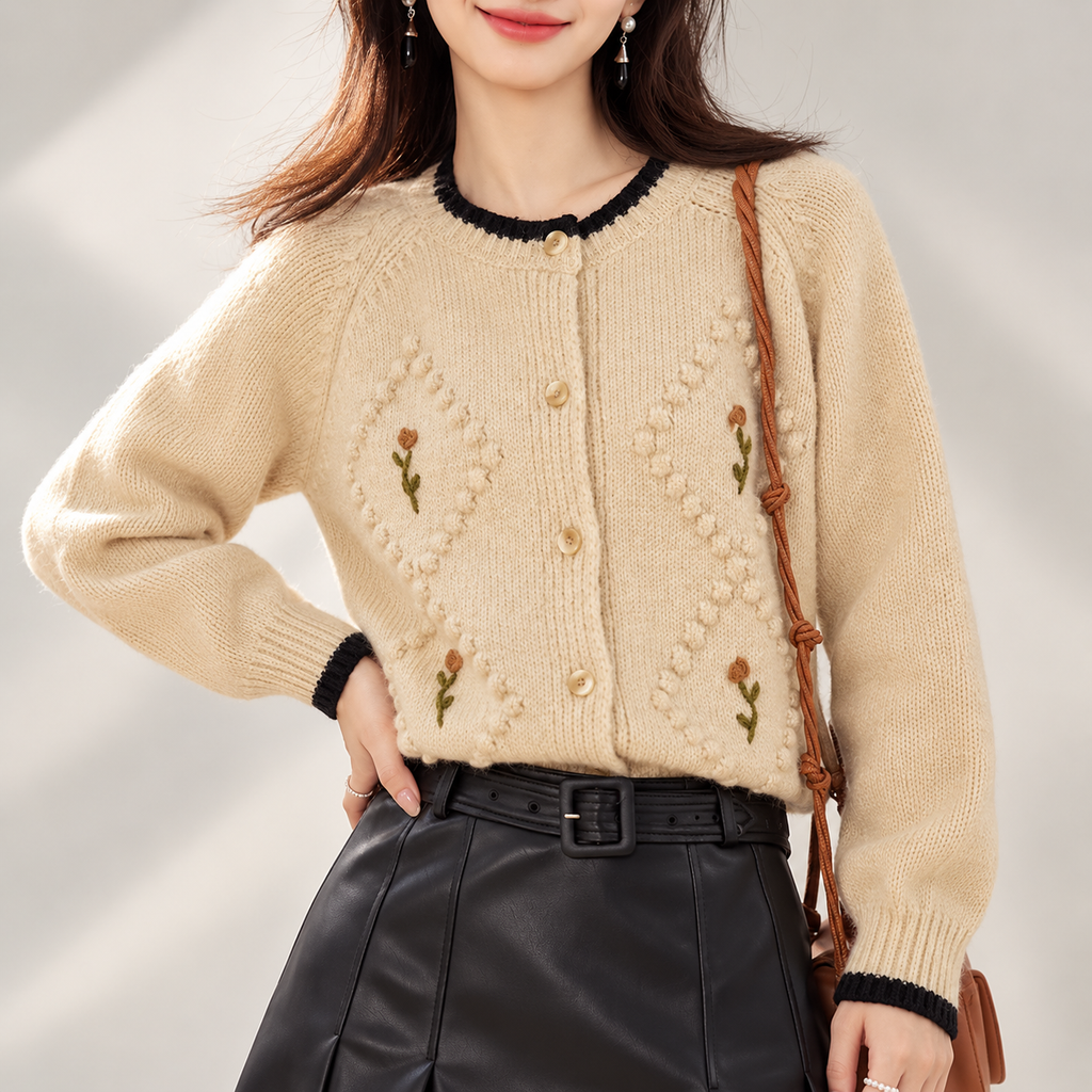 Isabella Floral Textured Button-Front Knit Cardigan