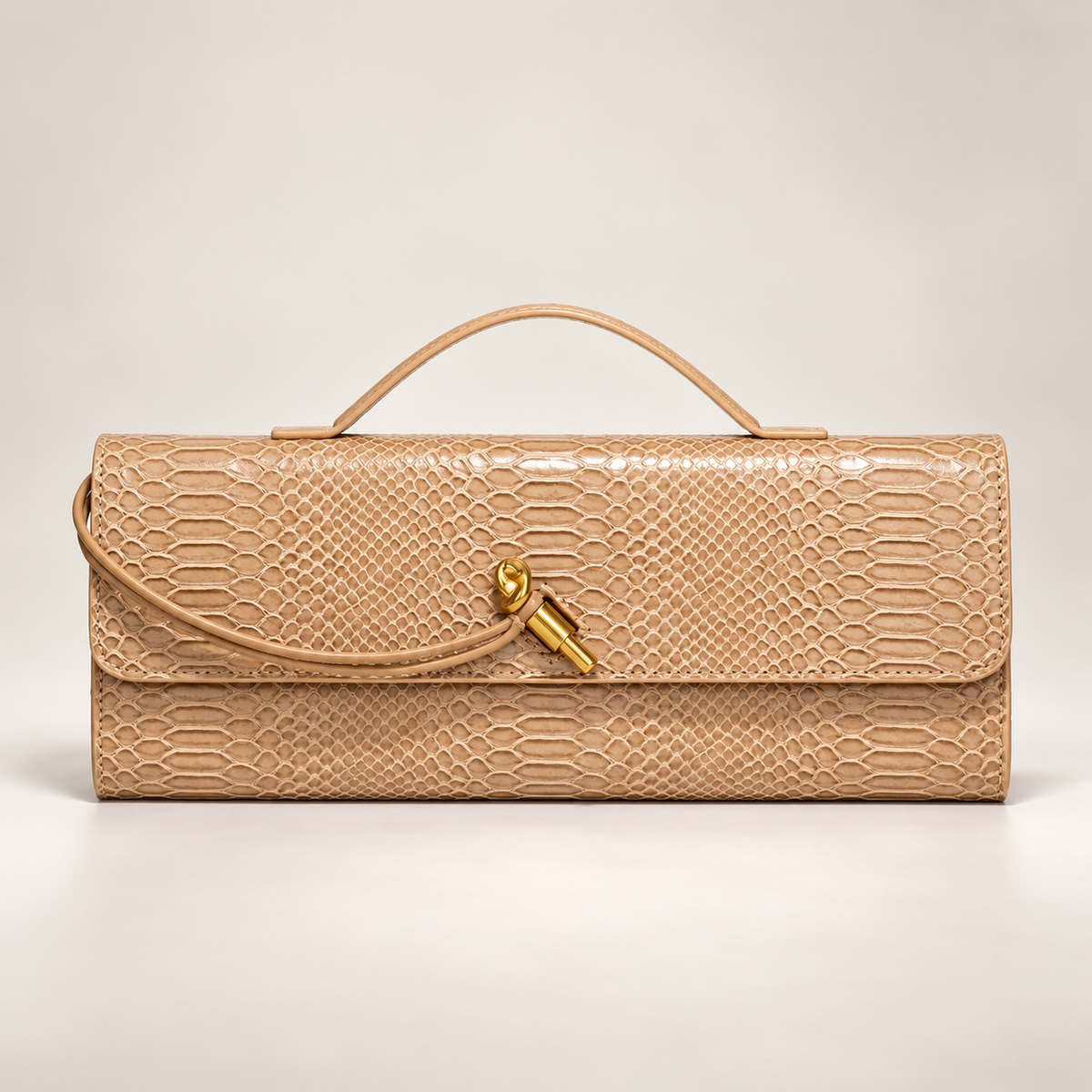 Camille Reptile-Embossed Top Handle Clutch Bag