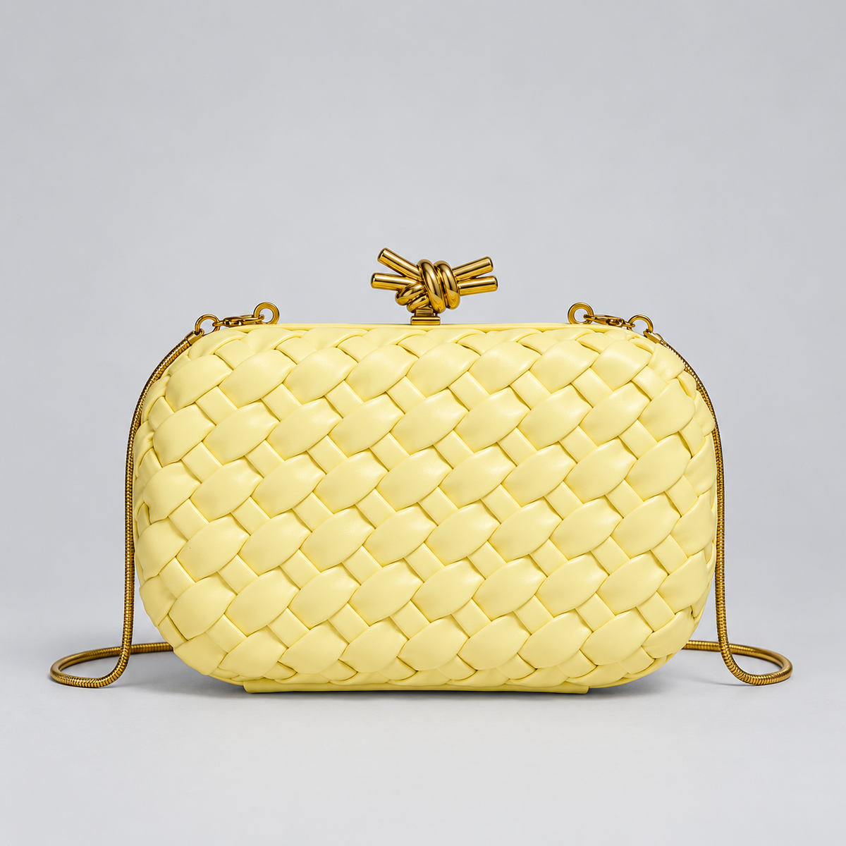Alessia Woven Knot Clasp Evening Bag with Chain Strap