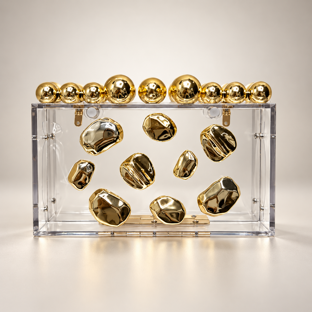 Vivienne Gold Pebble Box Clutch Bag with Chain Strap