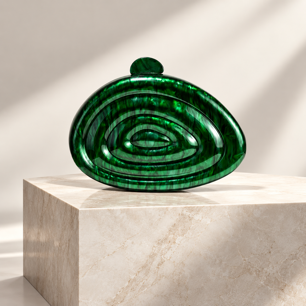 Camille Pearlescent Spiral Acrylic Clutch Bag with Chain Strap