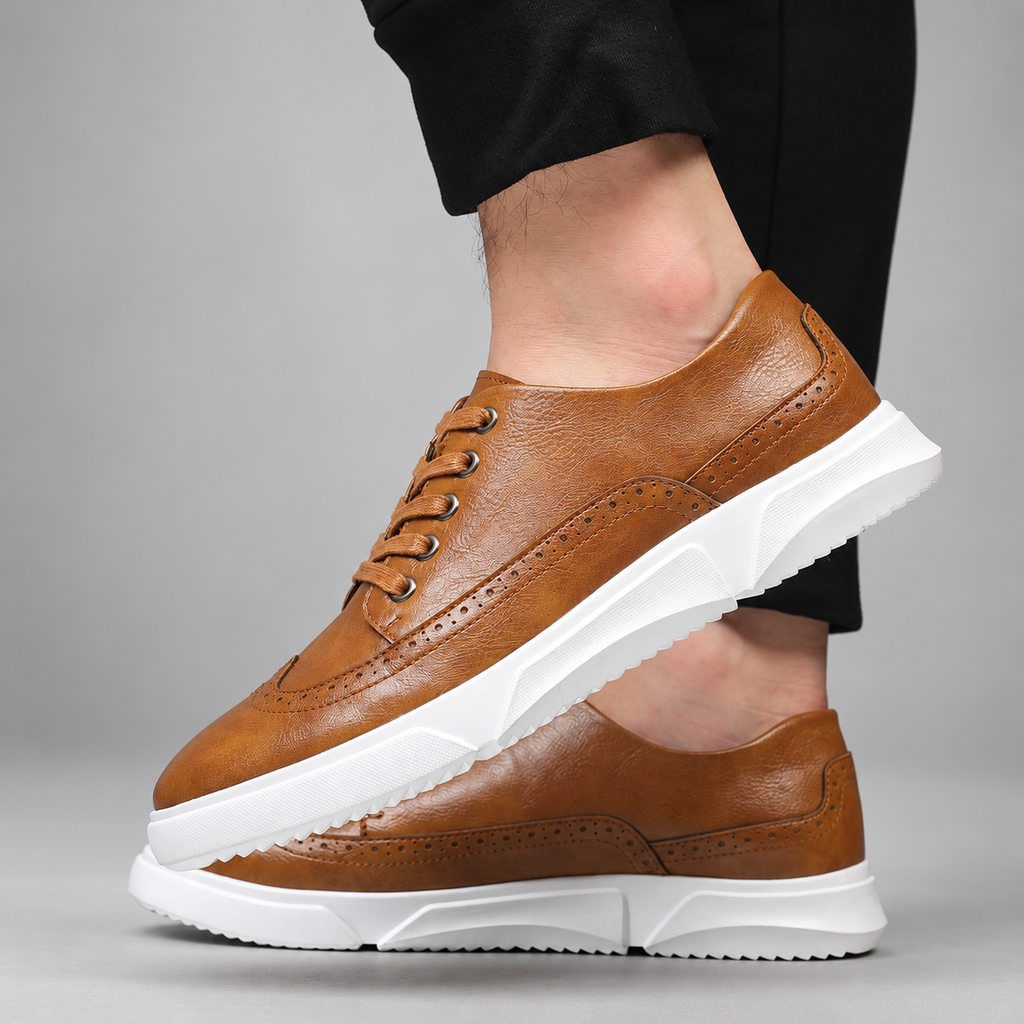 Adrian Lace-Up Wingtip Casual Shoes with White Sole