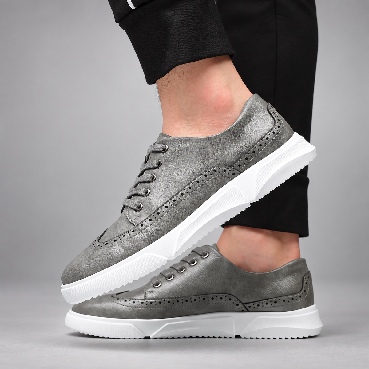 Adrian Lace-Up Wingtip Casual Shoes with White Sole