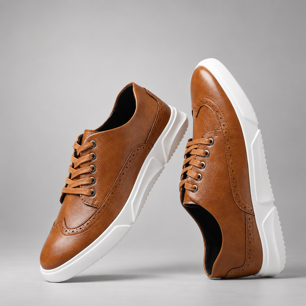 Adrian Lace-Up Wingtip Casual Shoes with White Sole