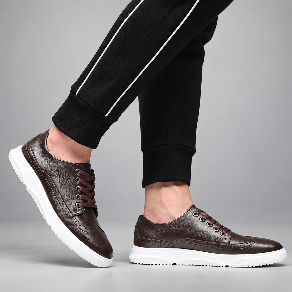 Adrian Lace-Up Wingtip Casual Shoes with White Sole