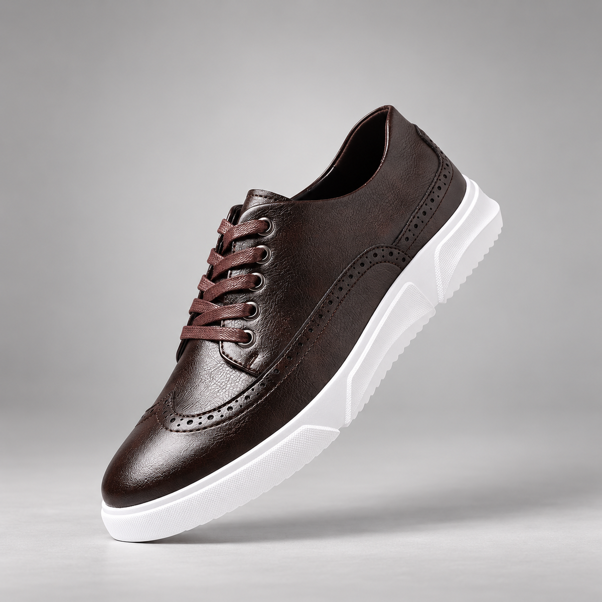Adrian Lace-Up Wingtip Casual Shoes with White Sole