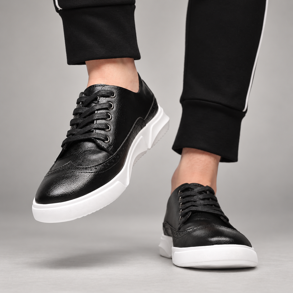Adrian Lace-Up Wingtip Casual Shoes with White Sole