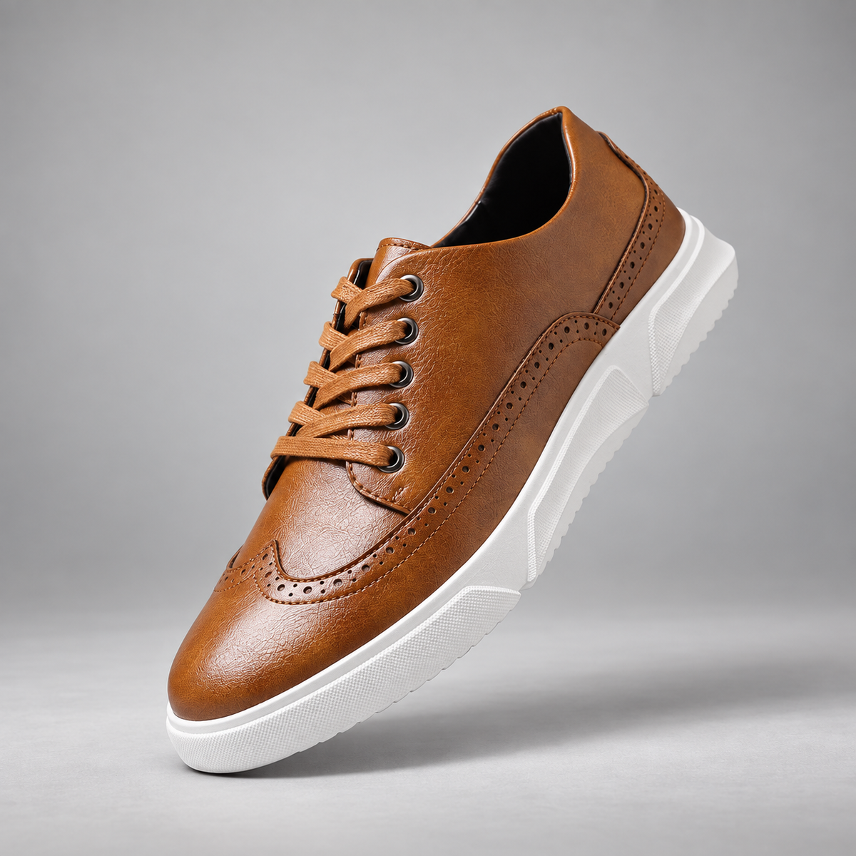 Adrian Lace-Up Wingtip Casual Shoes with White Sole