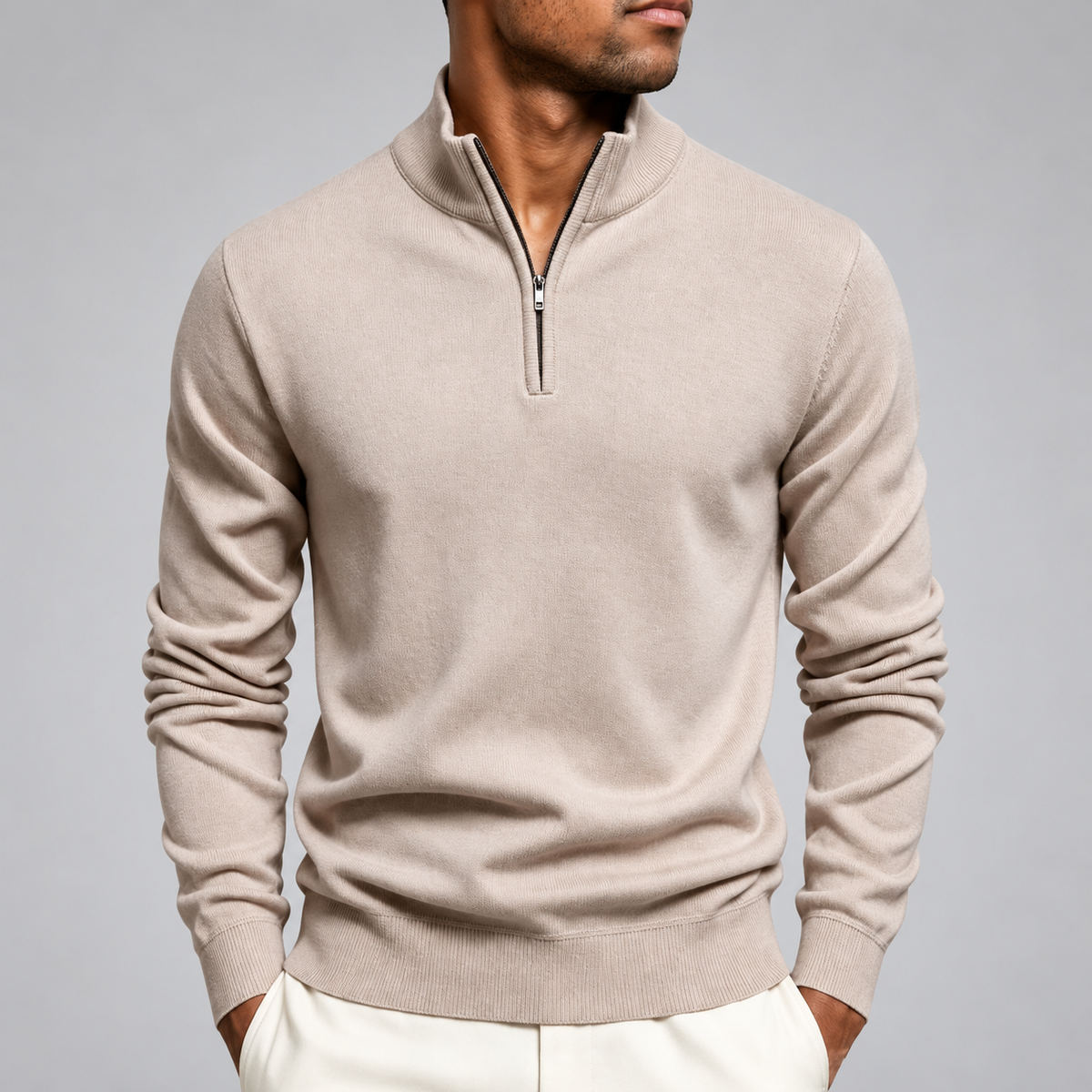 Beaumont Men’s Fine-Knit Pullover with Ribbed Trim