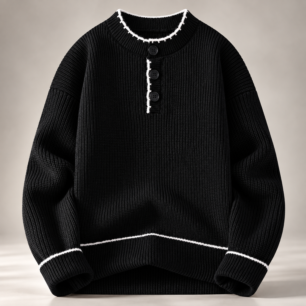 Everett Men's Ribbed Henley Knit Sweater